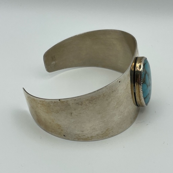 Danecraft sterling silver wide cuff bracelet blue cabochon stone vintage - Picture 10 of 16